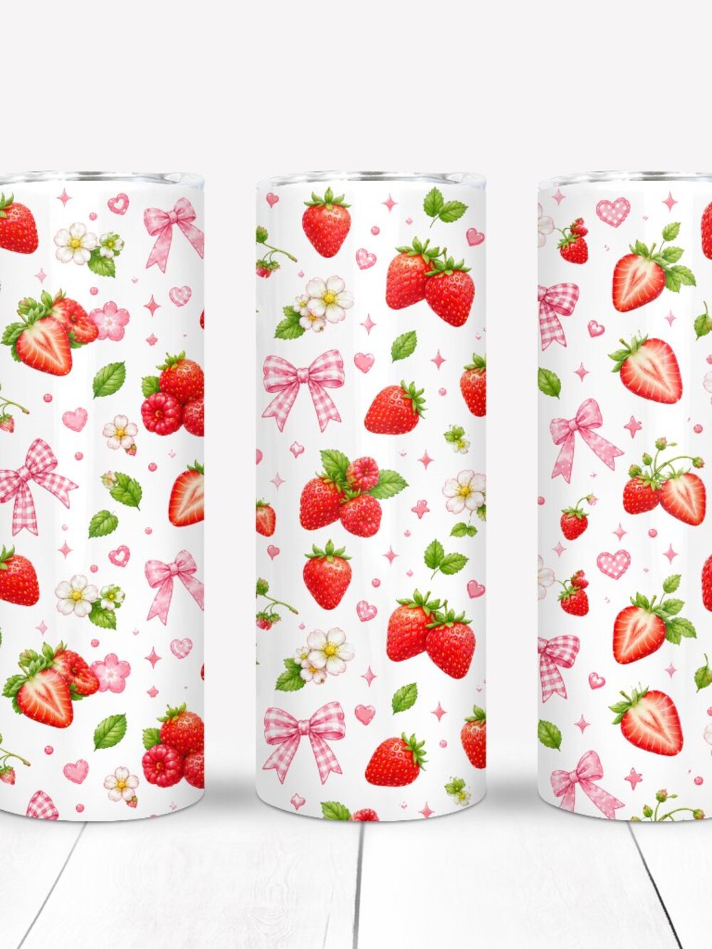 Cute Strawberries and Bows Tumbler, Girls Mug
